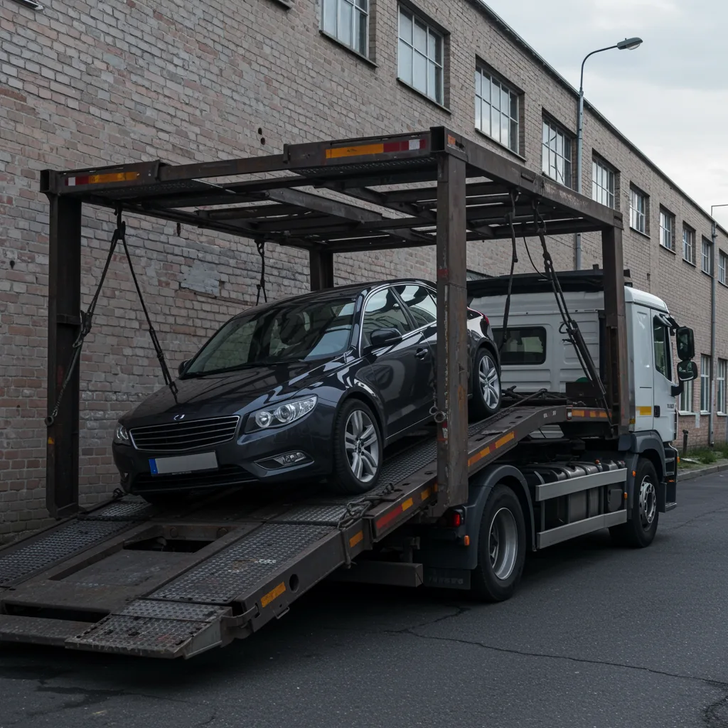 Benzinbil læsses på ladvogn til gratis afhentning